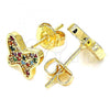 Oro Laminado Stud Earring, Gold Filled Style Butterfly Design, with Multicolor Micro Pave, Polished, Golden Finish, 02.233.0013