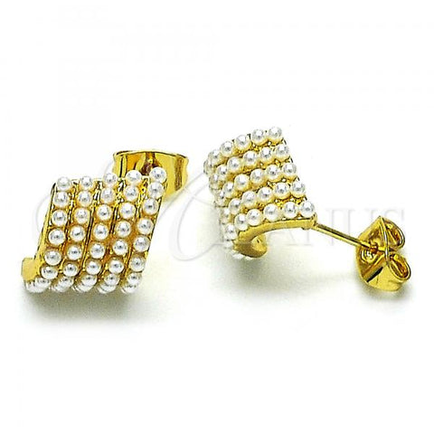 Oro Laminado Stud Earring, Gold Filled Style with Ivory Pearl, Polished, Golden Finish, 02.379.0047