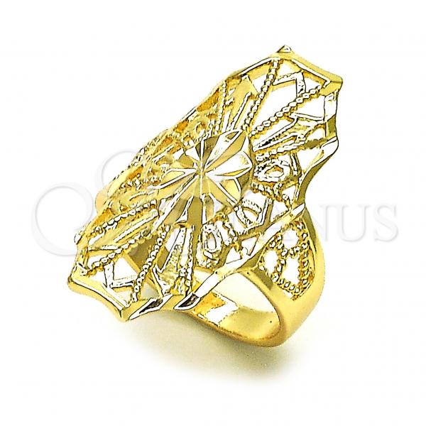 Oro Laminado Elegant Ring, Gold Filled Style Flower and Arrow Design, Diamond Cutting Finish, Golden Finish, 01.233.0032.09