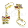 Oro Laminado Long Earring, Gold Filled Style Teardrop Design, with Multicolor Cubic Zirconia, Polished, Golden Finish, 02.210.0208.1