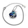 Rhodium Plated Pendant Necklace, Heart Design, with Bermuda Blue Swarovski Crystals and White Micro Pave, Polished, Rhodium Finish, 04.239.0001.16