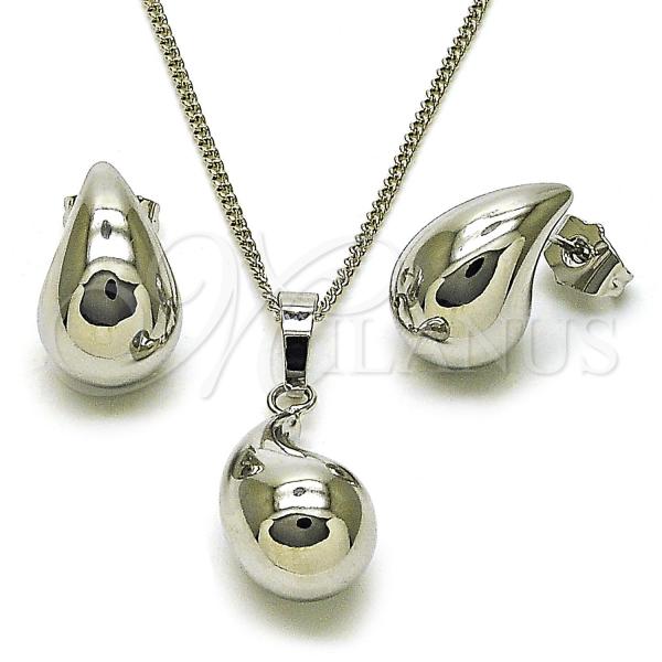 Rhodium Plated Earring and Pendant Adult Set, Chunky and Hollow Design, Polished, Rhodium Finish, 10.163.0013.1