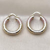 Oro Laminado Medium Hoop, Gold Filled Style Hollow Design, Diamond Cutting Finish, Tricolor, 02.213.0813.25