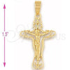 Oro Laminado Religious Pendant, Gold Filled Style Crucifix Design, Polished, Golden Finish, 5.189.019