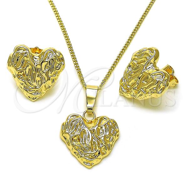 Oro Laminado Earring and Pendant Adult Set, Gold Filled Style Heart Design, Polished, Golden Finish, 10.163.0025.1