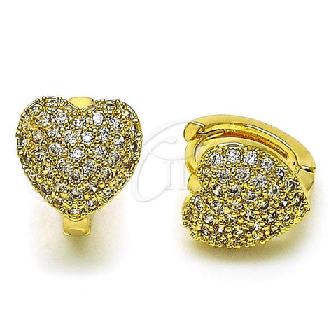 Oro Laminado Huggie Hoop, Gold Filled Style Heart Design, with White Cubic Zirconia, Polished, Golden Finish, 02.283.0128.15