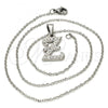 Stainless Steel Pendant Necklace, Initials and Rolo Design, with White Crystal, Polished, Steel Finish, 04.238.0031.18