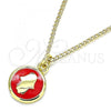 Oro Laminado Pendant Necklace, Gold Filled Style Hand of God Design, Red Enamel Finish, Golden Finish, 04.374.0003.20