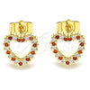 Oro Laminado Stud Earring, Gold Filled Style Heart Design, with Garnet and White Micro Pave, Polished, Golden Finish, 02.94.0122.1