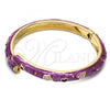Oro Laminado Individual Bangle, Gold Filled Style Star and Moon Design, Purple Enamel Finish, Golden Finish, 07.246.0005.05 (07 MM Thickness, Size 5 - 2.50 Diameter)