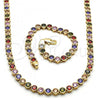 Oro Laminado Necklace and Bracelet, Gold Filled Style with Multicolor Cubic Zirconia, Polished, Golden Finish, 06.284.0001.2