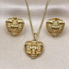 Oro Laminado Earring and Pendant Adult Set, Gold Filled Style Heart Design, Polished, Golden Finish, 10.379.0093