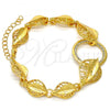 Oro Laminado Fancy Bracelet, Gold Filled Style Leaf Design, with White Crystal, Polished, Golden Finish, 03.241.0001.08