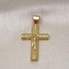 Oro Laminado Religious Pendant, Gold Filled Style Crucifix and Cross Design, Matte Finish, Golden Finish, 05.342.0214