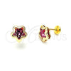 Oro Laminado Stud Earring, Gold Filled Style Star Design, with Light Rhodolite Cubic Zirconia, Polished, Golden Finish, 02.09.0029.1
