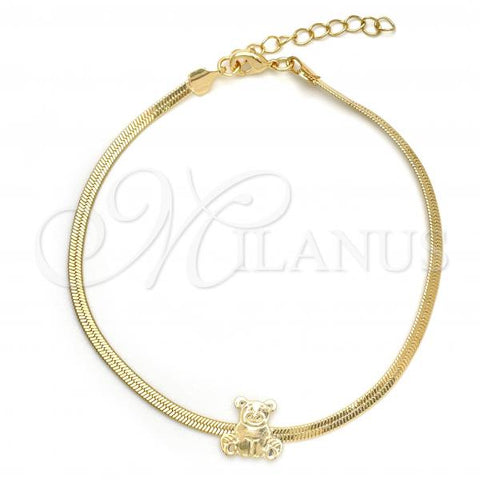 Oro Laminado Basic Bracelet, Gold Filled Style Teddy Bear and Herringbone Design, Polished, Golden Finish, 03.02.0099.07