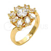 Oro Laminado Multi Stone Ring, Gold Filled Style Flower Design, with White Cubic Zirconia, Polished, Golden Finish, 01.210.0048.09 (Size 9)