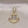 Oro Laminado Religious Pendant, Gold Filled Style Anchor Design, Diamond Cutting Finish, Tricolor, 05.196.0014