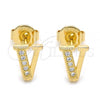Oro Laminado Stud Earring, Gold Filled Style with White Micro Pave, Polished, Golden Finish, 02.156.0201 *PROMO*