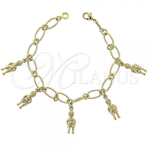 Oro Laminado Charm Bracelet, Gold Filled Style Little Boy Design, Polished, Golden Finish, 5.024.002