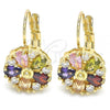Oro Laminado Leverback Earring, Gold Filled Style Flower Design, with Multicolor Cubic Zirconia, Polished, Golden Finish, 02.210.0227.1