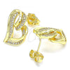 Oro Laminado Stud Earring, Gold Filled Style Heart Design, with White Micro Pave, Polished, Golden Finish, 02.195.0128