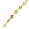 Oro Laminado Fancy Bracelet, Gold Filled Style Four-leaf Clover Design, with Multicolor Cubic Zirconia, Polished, Golden Finish, 03.386.0002.07