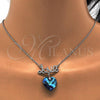 Rhodium Plated Pendant Necklace, Heart and Love Design, with Bermuda Blue Swarovski Crystals and White Micro Pave, Polished, Rhodium Finish, 04.239.0029.1.16
