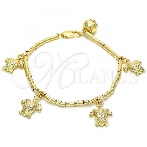 Oro Laminado Charm Bracelet, Gold Filled Style Turtle Design, Polished, Golden Finish, 03.179.0031.07