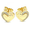 Oro Laminado Stud Earring, Gold Filled Style Heart Design, with White Micro Pave, Polished, Golden Finish, 02.156.0495