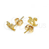 Oro Laminado Stud Earring, Gold Filled Style Horse Design, with White Micro Pave, Polished, Golden Finish, 02.213.0297