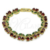 Oro Laminado Tennis Bracelet, Gold Filled Style Cherry Design, with Garnet and Green Cubic Zirconia, Polished, Golden Finish, 03.284.0059.1.08