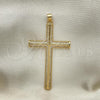 Oro Laminado Religious Pendant, Gold Filled Style Cross Design, with White Micro Pave, Polished, Golden Finish, 05.102.0035
