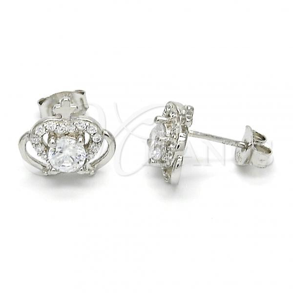 Sterling Silver Stud Earring, Crown Design, with White Cubic Zirconia, Polished,, 02.285.0059