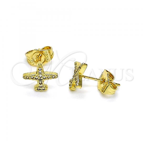 Oro Laminado Stud Earring, Gold Filled Style with White Micro Pave, Polished, Golden Finish, 02.156.0650