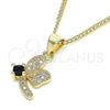 Oro Laminado Pendant Necklace, Gold Filled Style Dragon-Fly Design, with Black Cubic Zirconia and White Micro Pave, Polished, Golden Finish, 04.199.0035.3.20