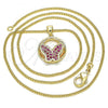 Oro Laminado Pendant Necklace, Gold Filled Style Butterfly Design, with Ruby Micro Pave, Polished, Golden Finish, 04.156.0315.1.20