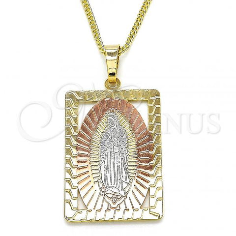 Oro Laminado Pendant Necklace, Gold Filled Style Guadalupe Design, Polished, Tricolor, 04.106.0054.20