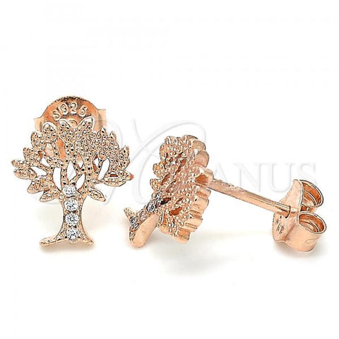 Sterling Silver Stud Earring, Tree Design, with White Micro Pave, Polished, Rose Gold Finish, 02.336.0051.1