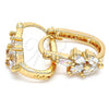 Oro Laminado Small Hoop, Gold Filled Style Leaf Design, with White Cubic Zirconia, Polished, Golden Finish, 02.196.0047.15