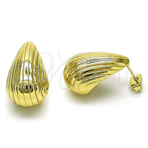 Oro Laminado Stud Earring, Gold Filled Style Teardrop Design, Diamond Cutting Finish, Golden Finish, 02.213.0597