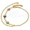 Oro Laminado Fancy Bracelet, Gold Filled Style Evil Eye and Rolo Design, Multicolor Enamel Finish, Golden Finish, 03.60.0144.1.08