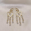 Oro Laminado Long Earring, Gold Filled Style Heart Design, with White Crystal, Polished, Golden Finish, 02.414.0004