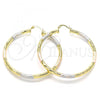 Oro Laminado Large Hoop, Gold Filled Style Diamond Cutting Finish, Tricolor, 02.170.0250.60