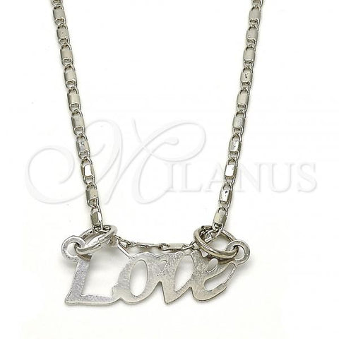 Rhodium Plated Pendant Necklace, Love Design, Polished, Rhodium Finish, 04.106.0028.1.20