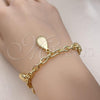 Oro Laminado Charm Bracelet, Gold Filled Style Teardrop and Rolo Design, Polished, Golden Finish, 03.213.0236.07