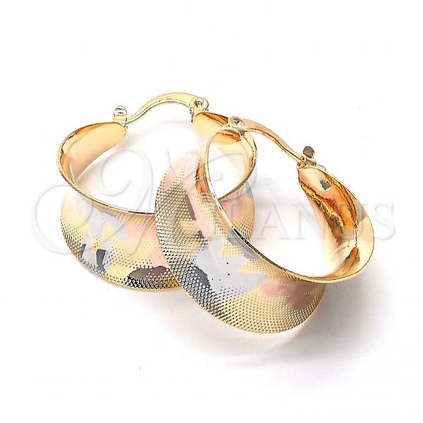 Oro Laminado Medium Hoop, Gold Filled Style Flower Design, Diamond Cutting Finish, Golden Finish, 5.142.007