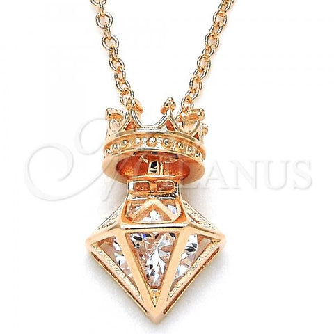 Sterling Silver Pendant Necklace, Crown Design, with White Cubic Zirconia, Polished, Rose Gold Finish, 04.336.0113.1.16