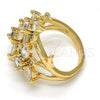 Oro Laminado Multi Stone Ring, Gold Filled Style Flower Design, with White Cubic Zirconia, Polished, Golden Finish, 01.210.0016.09 (Size 9)