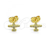 Oro Laminado Stud Earring, Gold Filled Style with White Micro Pave, Polished, Golden Finish, 02.156.0650